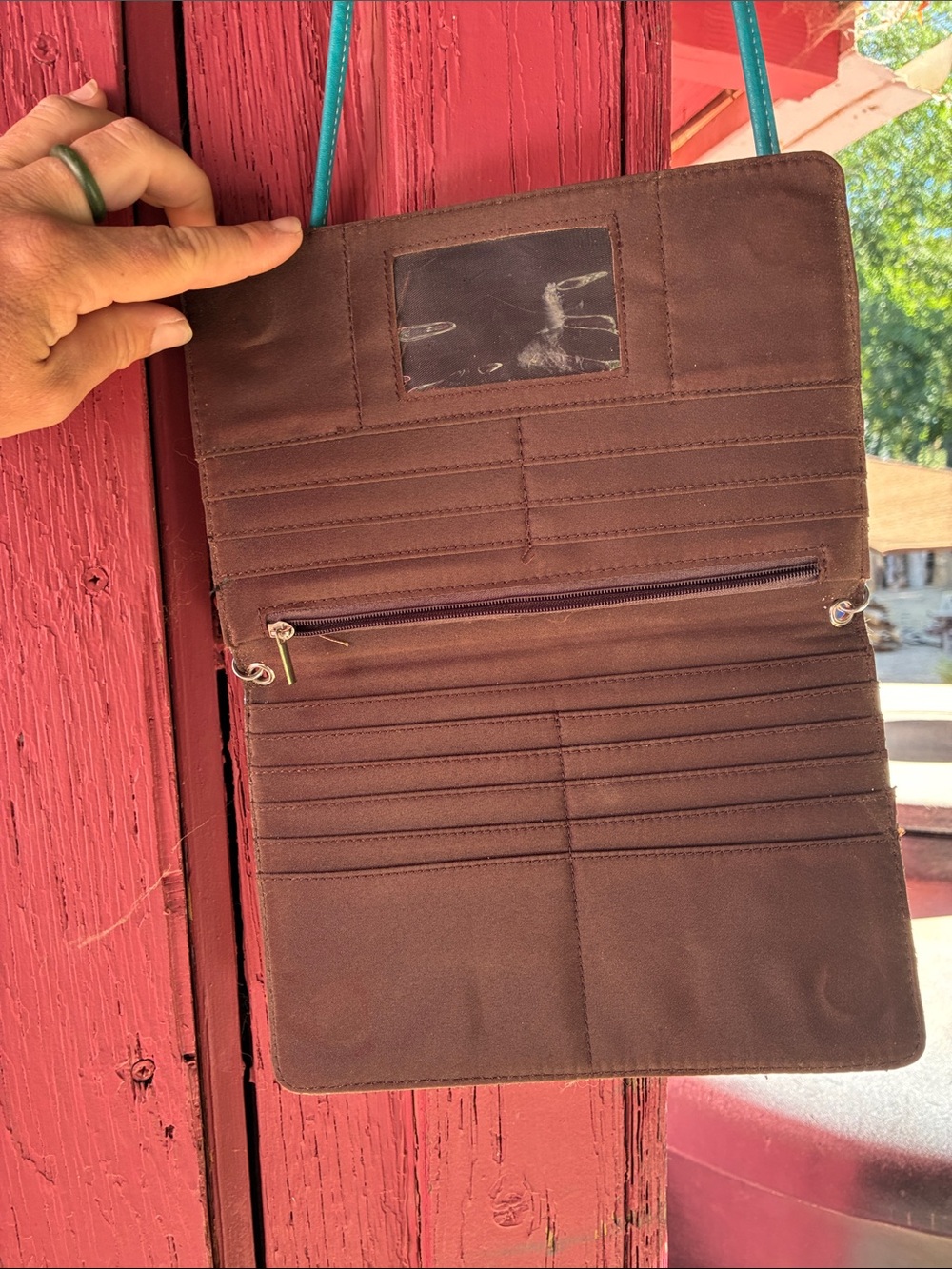 Brown Leather Shoulder Bag with Teal Accents - Picture 4 of 6